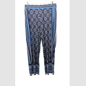 NWOT Attitudes by Renee Pull-On Border Print Knit Palazzo Pants Blue Large
